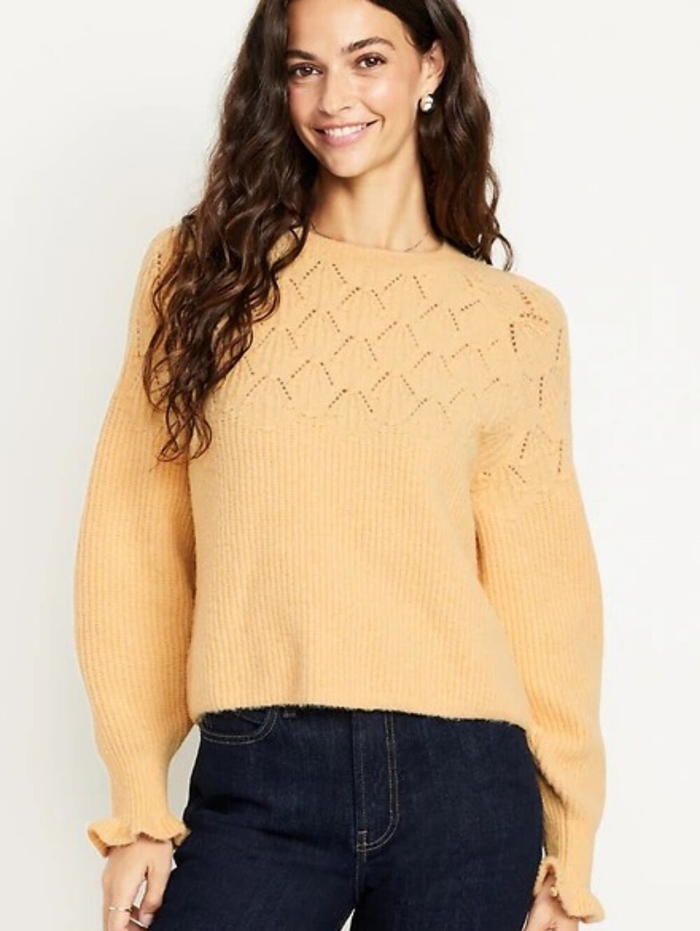 NWT - Old Navy Ruffled Cuffs Loose Cropped Crew Neck Sweater - Size XL Tall